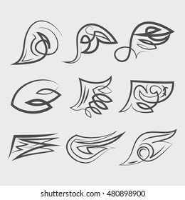 Abstract Wings. Set of design elements. Vector illustration.