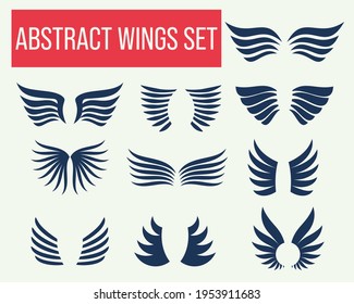 Abstract wings set, wings icon, wings badge illustration collection