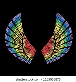 Abstract wings silhouette with dimonds different colors