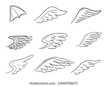 Abstract wings vector hand drawn illustration