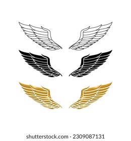 Abstract wings vector logo line, silhouette and golden color design . isolated on white background