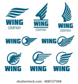 Abstract wings vector logo set for delivery, cargo, business companies. Badge company wing logo, business wing logo, icon wing fast illustration