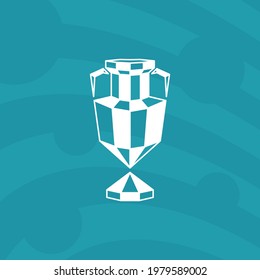 Abstract winner cup icon on a blue background. Polygonal soccer trophy logo for football competition.