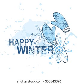 Abstract Winter Background with beautiful blue mittens