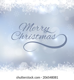 Abstract Winter Background with beautiful various snowflakes and stars. typography. Merry Christmas