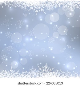 Abstract Winter Background with beautiful various snowflakes and stars