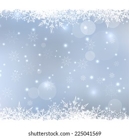 Abstract Winter Background with beautiful various snowflakes and stars