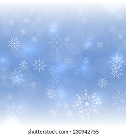 Abstract Winter Background with beautiful various snowflakes and stars