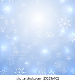 Fondo de invierno abstracto con hermosos copos de nieve y estrellas