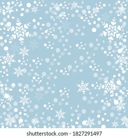 Abstract winter background. Blue color and snowflakes.