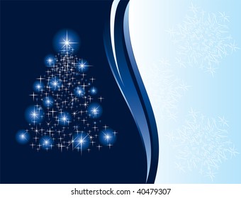 Abstract winter background, with Christmas tree, illustration