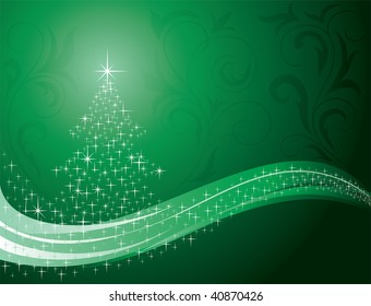 Abstract winter background, with Christmas tree, illustration