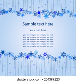 Abstract winter background decorated with snowflakes top and bottom in light blue color