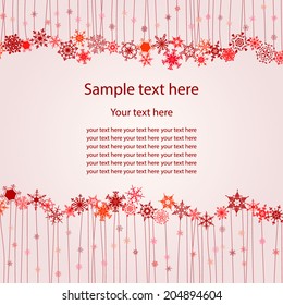Abstract winter background decorated with snowflakes top and bottom in red color