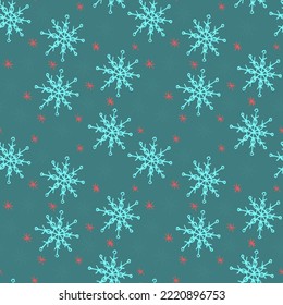 Abstract winter background decorated with snowflakes, seamless vector pattern with snowflakes on a dark background. For fabric, textiles, wrapping paper, postcards, invitations, wallpaper, design
