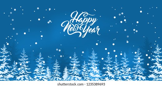 Abstract winter background with winter fir forest and text Happy New Year