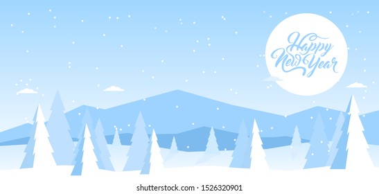 Abstract winter background with winter fir forest and text Happy New Year