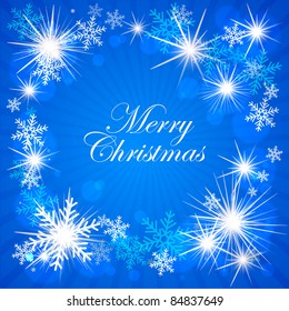 Abstract winter background with glowing stars and snow