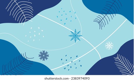 Abstract Winter Background Hand Drawn. A winter frame with fir tree branches and snowflakes