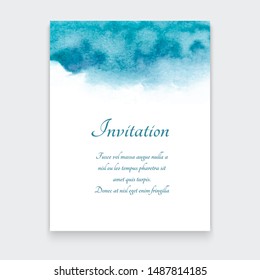 Abstract winter background with hand painted watercolor texture, wedding invitation or save the date card template with place for text, vector illustration 