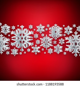Abstract winter background with paper snowflakes on red background. EPS 10