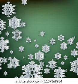 Abstract winter background with paper snowflakes on green background. EPS 10