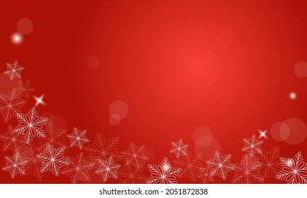 Resumen del fondo invernal. Fondo de gradiente rojo con copos de nieve y glares. Ilustración del vector