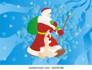 Abstract winter background with Santa Claus and the hare.