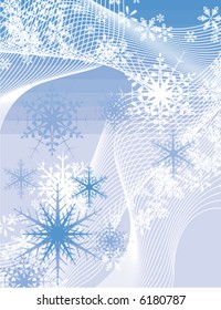 Abstract winter background series with snowflakes and waves, vector illustration.