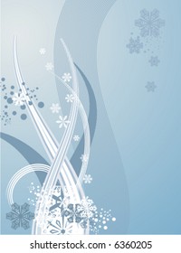 Resumen de series de fondo invernal con copos de nieve y olas, ilustración vectorial.