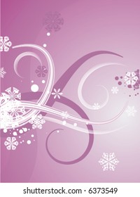 Abstract winter background series with snowflakes and waves, vector illustration in violet and white colors.