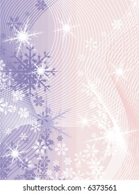 Resumen de series de fondo invernal con copos de nieve y olas, ilustración vectorial.