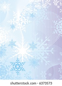Abstract winter background series with snowflakes and waves, vector illustration.