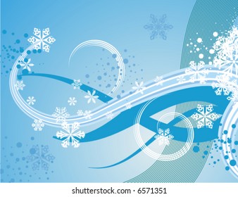 Abstract winter background series with snowflakes and waves, vector illustration.