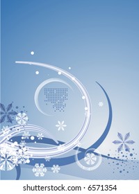 Abstract winter background series with snowflakes and waves, vector illustration.