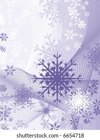 Resumen de series de fondo invernal con copos de nieve y olas, ilustración vectorial.