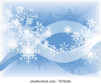 Abstract winter background series with snowflakes and waves, vector illustration.