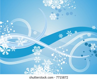 Resumen de series de fondo invernal con copos de nieve y olas, ilustración vectorial.