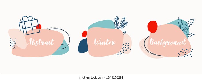 Resumen de fondo de invierno con elementos navideños en tonos pastel rosa y azul para el diseño de pancartas o tarjetas de felicitación. Ilustración del vector
