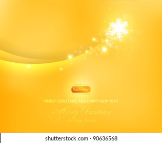 Abstract winter background, shine snowflake at bright orange background