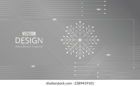 Abstract winter background with silver lines, glowing snowflake. Futuristic gradient metal illustration for wallpaper, template, social, cover, website, backdrop, poster, banner, card, flier. EPS 10.