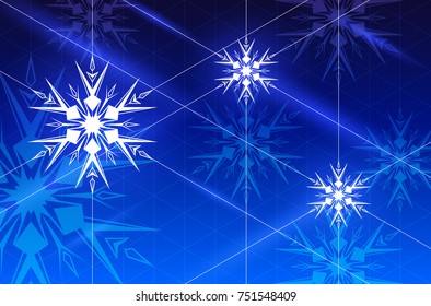 Abstract winter background, snowflakes, blue tones.