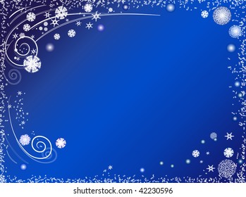 Abstract winter background with snowflakes and copy space into the blue