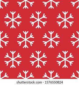Abstract winter background. Snowflakes on red background. Falling snow. Seamless vector illustration. Winter motifs for wrapping paper. Beautiful ornament.