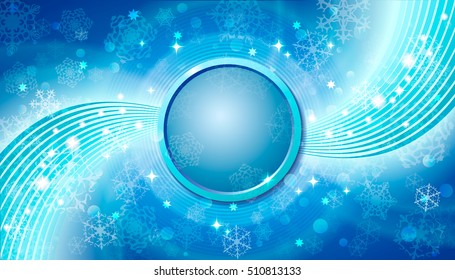 Abstract winter background with snowflakes and space for text in center.