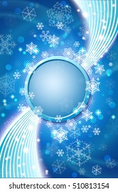 Abstract winter background with snowflakes and space for text in center.