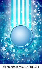 Abstract winter background with snowflakes and space for text in center.