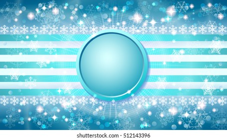 Abstract winter background with snowflakes and space for text in center.