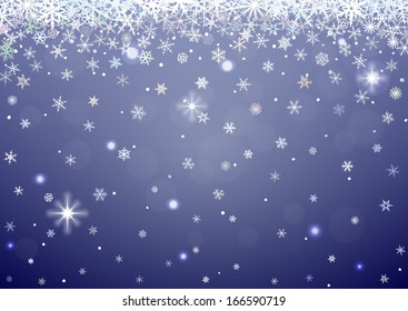Abstract  winter background with various snowflakes.