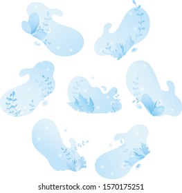 Abstract winter background. Vector art outdoor design. Christmas card winter landscape with snowflakes, plant and flowers on isolated gradient background. Illustration for cards, banners, invitations
